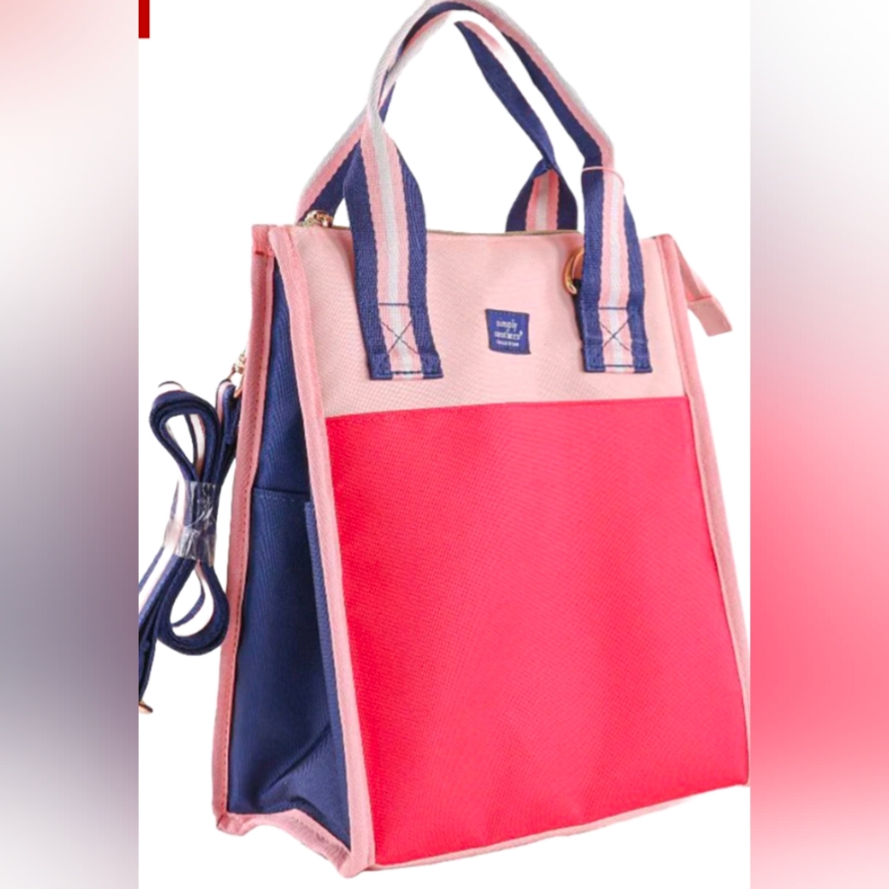 NWT Simply Southern Punch Pink Colorblock Tote  Lunchbox
